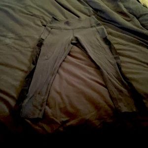 Beyond Yoga Capri sheer illusion sides.